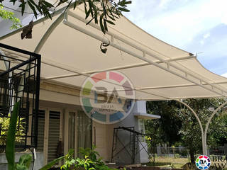 Tenda Membrane Jakarta (Teras Perumahan), Braja Awning & Canopy Braja Awning & Canopy Varandas, marquises e terraços modernos Sintético Castanho