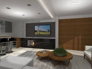 Sala de estar contemporânea e aconchegante, Cláudia Legonde Cláudia Legonde Modern living room Wood Grey