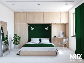 Nowoczesna sypialnia w zieleni, MACZ Architektura - Architekt wnętrz Rzeszów MACZ Architektura - Architekt wnętrz Rzeszów Minimalist bedroom Wood Wood effect