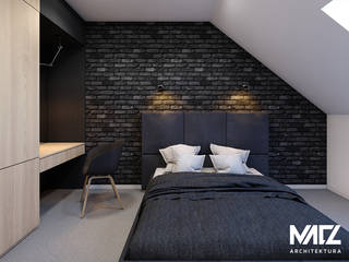 Sypialnia z łazienką na poddaszu, MACZ Architektura - Architekt wnętrz Rzeszów MACZ Architektura - Architekt wnętrz Rzeszów Modern Bedroom Wood Wood effect