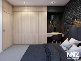 Sypialnia z łazienką na poddaszu, MACZ Architektura - Architekt wnętrz Rzeszów MACZ Architektura - Architekt wnętrz Rzeszów Modern Bedroom Wood Wood effect