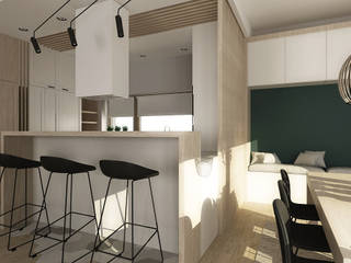 Salon z kuchnią, Femberg Architektura Wnętrz Femberg Architektura Wnętrz Built-in kitchens
