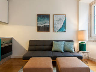 Apartamento c/ 1 quarto - São Bento, Lisboa, Traço Magenta - Design de Interiores Traço Magenta - Design de Interiores Salas de estilo moderno Azul