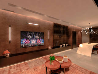 Living Jovem Solteiro, Studio Diego Duracenski Interiores Studio Diego Duracenski Interiores Modern Living Room Bricks