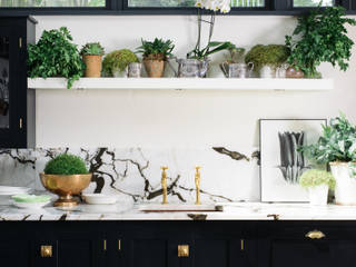 The Chipping Norton Kitchen by deVOL deVOL Kitchens Built-in kitchens Solid Wood Black bold marble,marble worktop,arabescato,shaker,kitchen design,potted plants,perrin and rowe