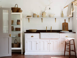 The Millhouse Scullery by deVOL deVOL Kitchens Kitchen Solid Wood Multicolored bespoke,made in england,handmade,utility room,iroko,sink run,mediterranean