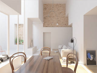 Casa das Muralhas, Corpo Atelier Corpo Atelier ミニマルデザインの リビング 白色