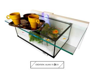 Table basse blanche avec aquarium - TINY 20 LED - sans fil, VPA DESIGN VPA DESIGN Salon moderne MDF