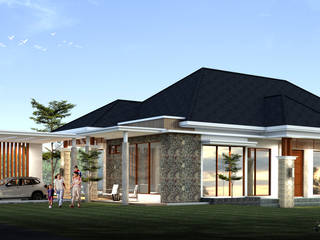 Rumah Modern Tropis, Ikhwan desain Ikhwan desain Rumah tinggal Batu Bata Beige