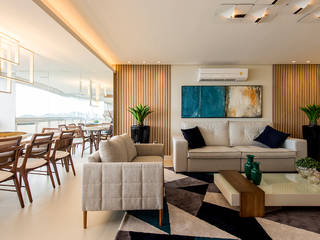 Apartamento de luxo com estética clean, Espaço do Traço arquitetura Espaço do Traço arquitetura Moderne Wohnzimmer