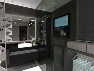 Banheiro contemporâneo, Cláudia Legonde Cláudia Legonde Modern bathroom Glass Grey