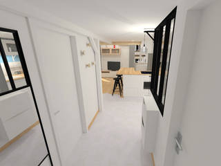 Rénovation d'un appartement canut - Lyon, 1.61 design 1.61 design Modern corridor, hallway & stairs