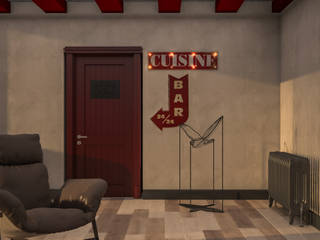 NK Evi Home Office, Atölye Teta İç Mimarlık Atölye Teta İç Mimarlık Industrial style living room Red