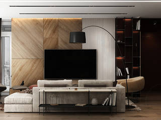 H O F F M A N N , he.d group he.d group Minimalistische Wohnzimmer Holz Beige