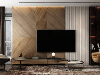 H O F F M A N N , he.d group he.d group Minimalistische Wohnzimmer Holz Beige