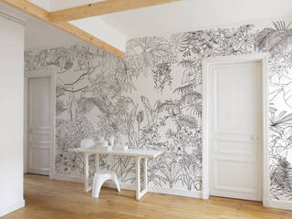 Papier peint Jungle Tropical Noir et Blanc, Ohmywall Ohmywall Murs & SolsPapier peint