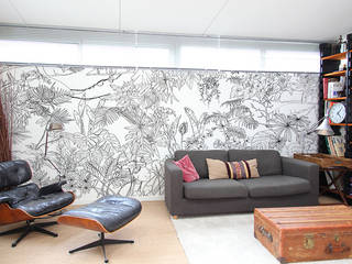 Papier peint Jungle Tropical Noir et Blanc, Ohmywall Ohmywall Murs & SolsPapier peint