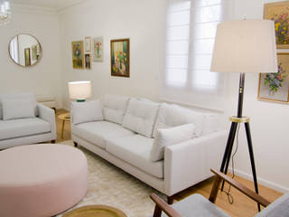 Sala de estar completamente renovada , Tangerinas e Pêssegos - Design de Interiores & Decoração no Porto Tangerinas e Pêssegos - Design de Interiores & Decoração no Porto Living room Wood Wood effect