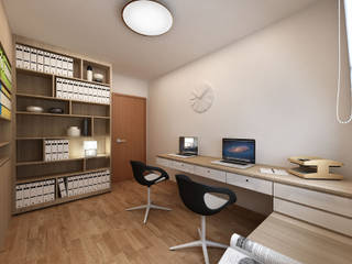 Singapore Apartment Design For Mrs. T, March Atelier March Atelier Modern Study Room and Home Office Plywood Beige