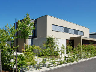 VILLA MIT ZEN-GARTEN - Neubau einer Villa im bauhausstil mit japanischen Zen-Gartenarchitektur, KERSCH + HANSEN ARCHITEKTEN KERSCH + HANSEN ARCHITEKTEN Giardino Zen