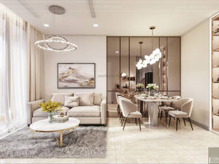 THIẾT KẾ CĂN HỘ MONOCHROME HIỆN ĐẠI - Căn hộ Vinhomes Golden River, ICON INTERIOR ICON INTERIOR Modern Living Room
