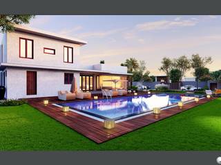 Exterior 3D Still Rendering - Residential Projects, MI Studio LLP MI Studio LLP Asian style houses