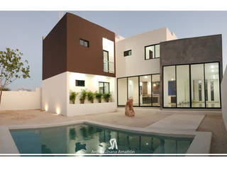 Casa Cutz en Mérida: moderna y vanguardista, SA ARQUITECTURA Y CONSTRUCCION SA ARQUITECTURA Y CONSTRUCCION สระในสวน คอนกรีต