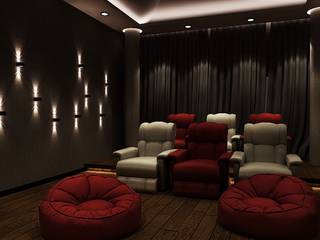 HOME THEATRE K Square Architects Modern media room Comfort,Automotive design,Interior design,Lighting,Flooring,Wood,Building,Floor,Art,Curtain