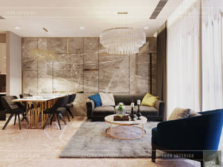 Sang trọng đẳng cấp với nội thất mạ Titan trong căn hộ Vinhomes Golden River, ICON INTERIOR ICON INTERIOR Salas de estilo moderno