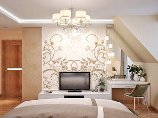 Интерьер спальни с настенной росписью, студия Design3F студия Design3F غرفة نوم