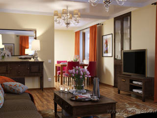 Гостиная с оранжевыми акцентами, студия Design3F студия Design3F Classic style living room