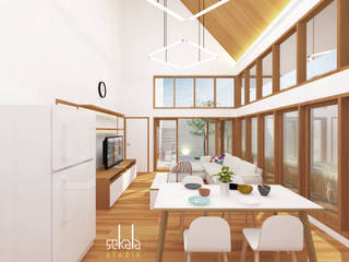 Rumah Ibu Siska, SEKALA Studio SEKALA Studio Ruang Keluarga Modern Kayu Wood effect