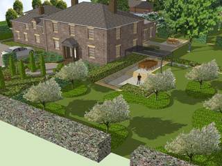 Hertfordshire Country Estate Garden (Braughing), Aralia Aralia Jardins de fachadas de casas Pedra Cinza
