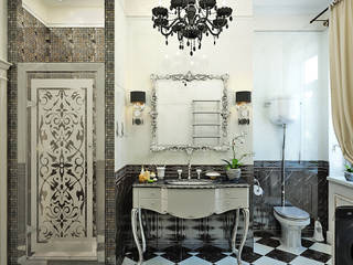Красивый санузел черно белого цвета, студия Design3F студия Design3F Kamar Mandi Klasik