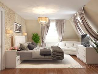 Интерьер спальни на мансардном этаже, студия Design3F студия Design3F Bedroom