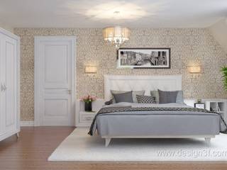 Интерьер спальни на мансардном этаже, студия Design3F студия Design3F Minimalist bedroom