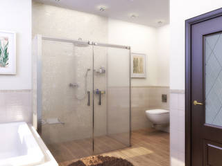Большая ванная комната с ванной и душевой, студия Design3F студия Design3F Kamar Mandi Klasik