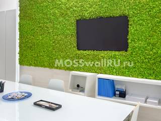 Офис «open space» - оформление офиса перегородками со стабилизированным мхом, MOSSwallRU Стабилизированный Мох MOSSwallRU Стабилизированный Мох Espaços comerciais