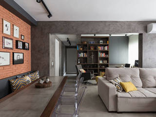 Apartamento Industrial - Concreto e Tijolinhos, Rabisco Arquitetura Rabisco Arquitetura ห้องนั่งเล่น คอนกรีต