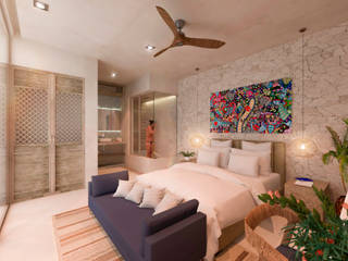 CASA LARA, TULUM, QUINTANA ROO, MÉXICO., Obed Clemente Arquitecto Obed Clemente Arquitecto Tropical style bedroom Stone