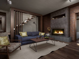 Загородный дом в стиле лофт, Alt дизайн Alt дизайн Industrial style living room Concrete