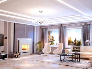 Большая современная гостиная с камином, студия Design3F студия Design3F Living room