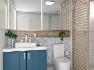 Banheiro social em tons de azul, Gabriela Andrade Arquitetura Gabriela Andrade Arquitetura Moderne badkamers