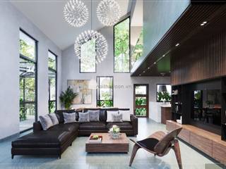 Thiết kế biệt thự hiện đại đẳng cấp với gỗ tự nhiên, ICON INTERIOR ICON INTERIOR Modern Living Room