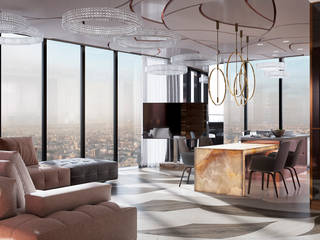 Апартаменты в башне ОКО, Moscow City, InteriorS4SeasonS InteriorS4SeasonS Eklektyczny salon