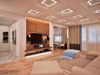 Квартира 104 кв.м в Москве на ул. Столетова, InteriorS4SeasonS InteriorS4SeasonS 客廳