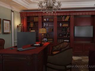 Интерьер кабинета с мебелью из красного дерева, студия Design3F студия Design3F Classic style study/office