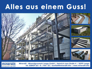 moderne Terrassenplatten und Balkon Bodenbeläge, Mineralit - Mineralgusswerk Laage GmbH Mineralit - Mineralgusswerk Laage GmbH Balcone, Veranda & Terrazza in stile moderno Cemento