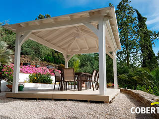 Despampanánte Pérgola Blanca de Madera con Techo de 4 aguas, COBERTI COBERTI 片流れ屋根 木 木目調