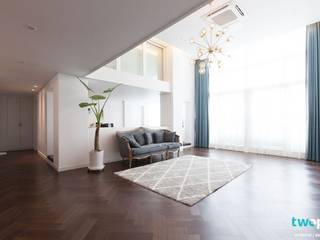대전인테리어 신동아파밀리에 45평 아파트 탑층 인테리어, 디자인투플라이 디자인투플라이 Scandinavian style living room